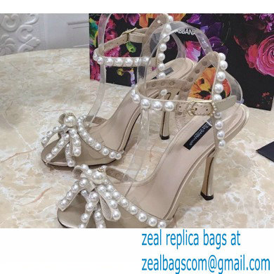 Dolce & Gabbana Heel 10.5cm Satin Sandals Beige with Pearl Application 2021